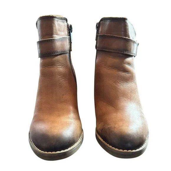 Pikolinos Leather Ankle Boots Cognac Brown Block Heel Zip Strap Detail Size 39 - Picture 2 of 12